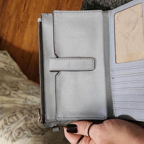 Michael Kors Jet Set Travel Double Zip Wristlet Dark Chambray Blue Mk Signature - Picture 7 of 8